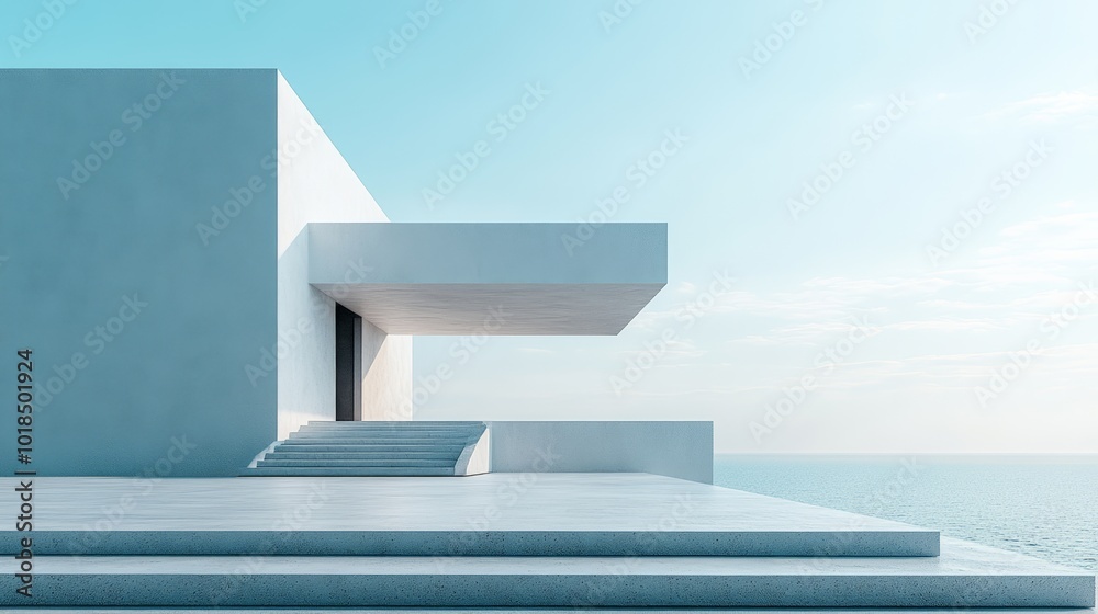 A minimalist modern white house by the ocean with clean lines, reflecting contemporary architecture in a bright, serene environment. A minimalist modern white house by the ocean with clean lines, reflecting contemporary architecture in a bright, serene environment.