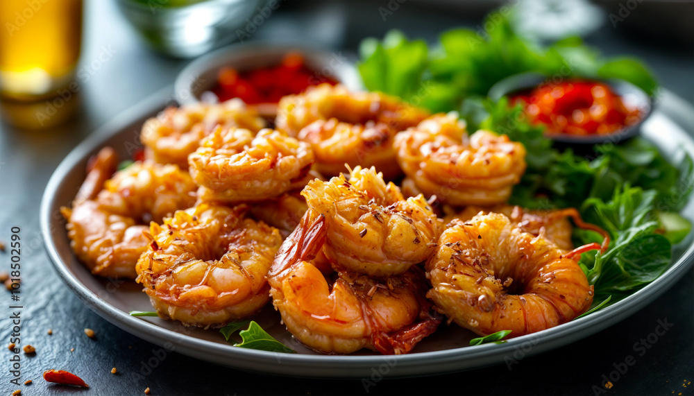 Fried shrimp. Deep fried tempura shrimp on a plate Fried shrimp. Deep fried tempura shrimp on a plate