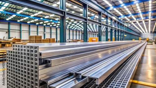 Stacked Metal Profiles in a Factory Setting, Ready for Assembly into Structures