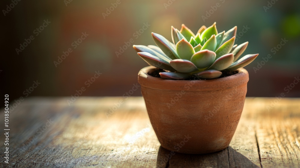 A Succulent Plant in a Terracotta Pot on a Wooden Surface A Succulent Plant in a Terracotta Pot on a Wooden Surface