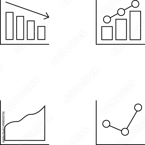 Bar graph line icons set. Graph, Line, Bar, Chart, Diagram, Report, Statistics. Business graphs and charts icons. Business infographics. Statistic data, charts, vector.