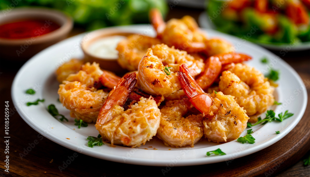 Fried prawns. Deep fried shrimp on a plate Fried prawns. Deep fried shrimp on a plate