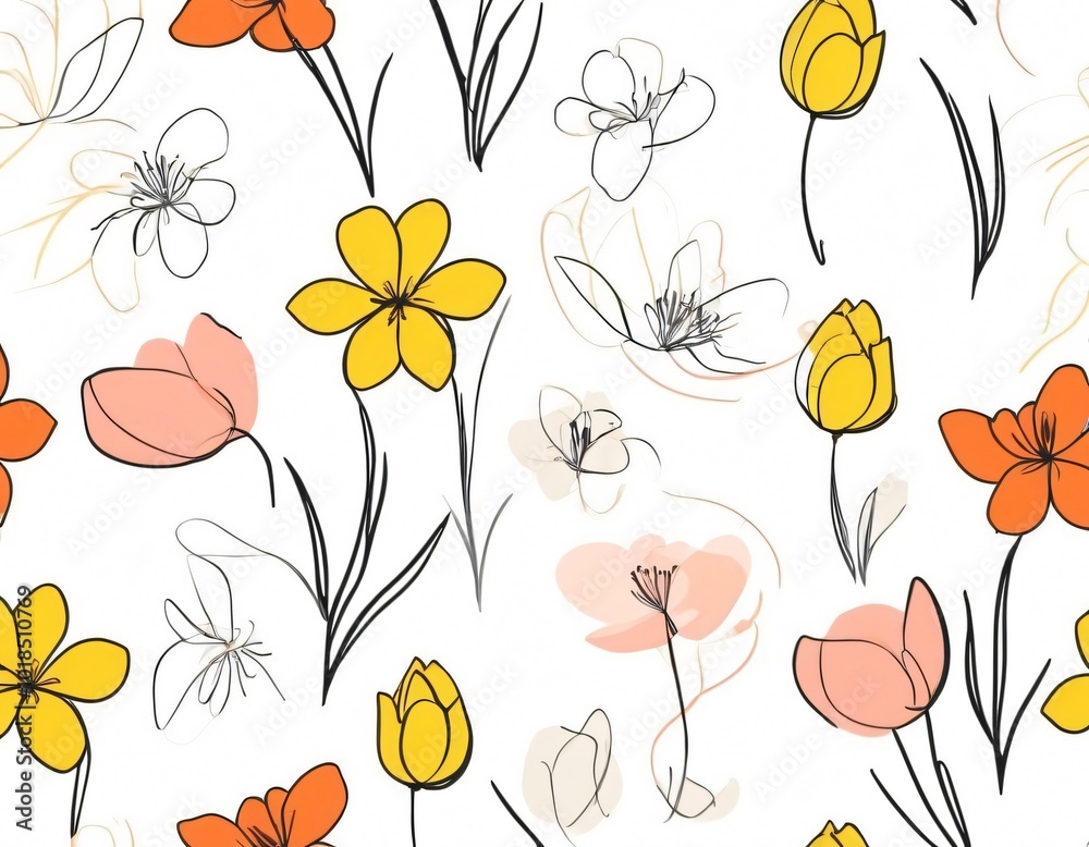 Fototapeta premium Colorful floral pattern with assorted flowers on a pale background suitable for fabric or wallpaper
