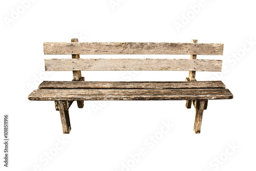 Old wooden bench isolated on a white background	