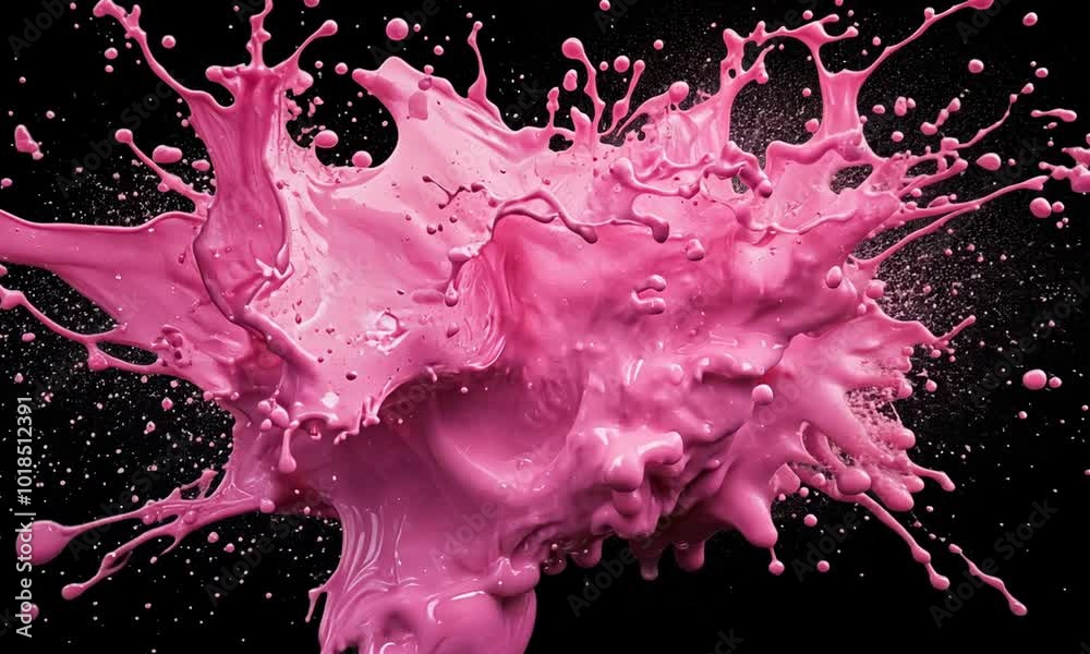 splashing pink paint on black background