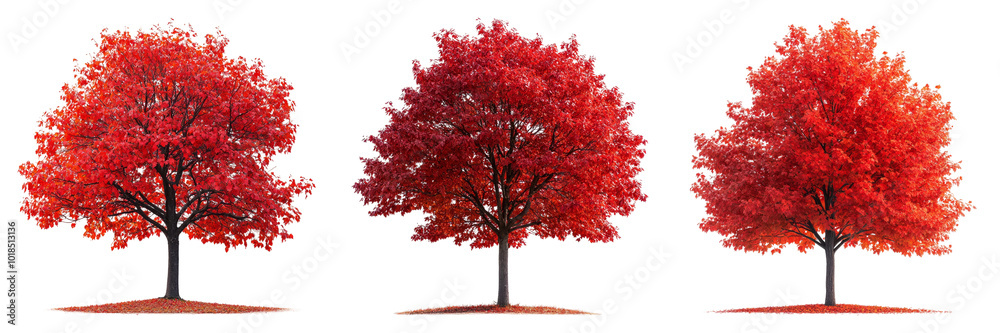 Fototapeta premium Red maple tree isolated on a transparent background perfect for autumn-themed illustrations or nature designs.