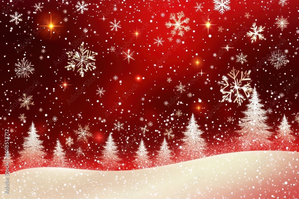 Red Christmas background with white snowflakes and trees. Vector illustration, Red Christmas background with white snowflakes and trees. Vector illustration,