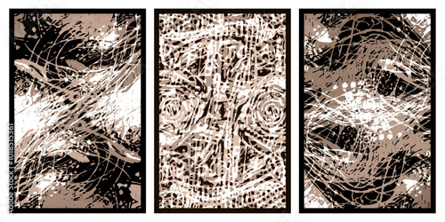 Set of 3 Abstract illustration in vintage style. For use in graphics, for wall decor. 