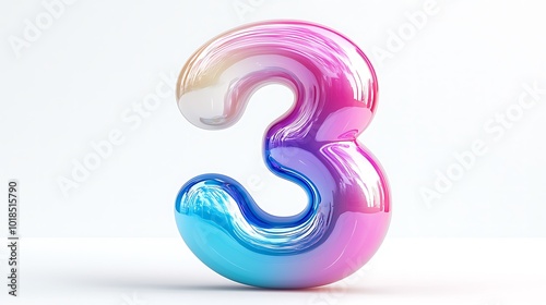 3D Shiny Number Three Rainbow Gradient White Background