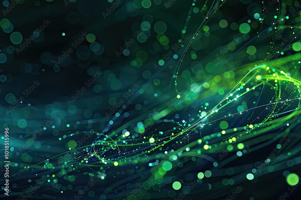 Fototapeta premium A mesmerizing abstract background featuring vibrant green and blue lights dancing in swirling patterns, ideal for technology themes.