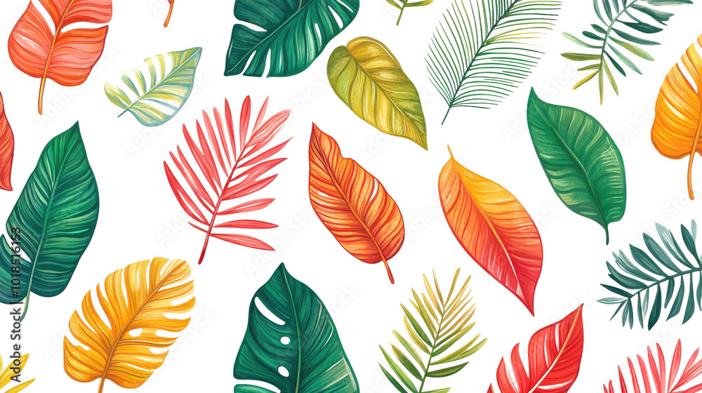 Fototapeta premium colorful tropical leaves transparent background
