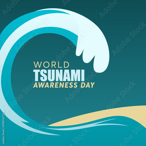 World Tsunami Awareness Day, curved wave design on a dark green background