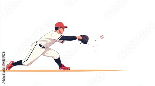 a baseball fielder catching ball clipart, action pose, flat design, isolated on white background photo