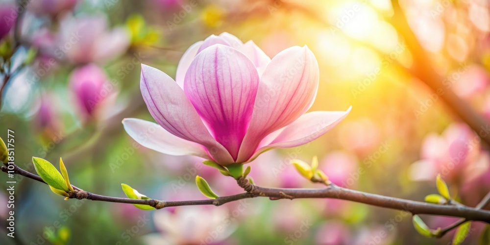Pink magnolia flower blooming on tree branch, spring, blossom, nature, floral, petal, tree, bloom, pink, vibrant, delicate Pink magnolia flower blooming on tree branch, spring, blossom, nature, floral, petal, tree, bloom, pink, vibrant, delicate