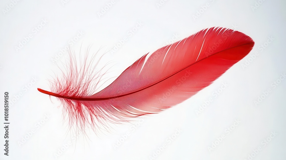 vibrant red feather delicately isolated against a clean white backdrop, showcasing its intricate details and textures, representing elegance and simplicity in design vibrant red feather delicately isolated against a clean white backdrop, showcasing its intricate details and textures, representing elegance and simplicity in design