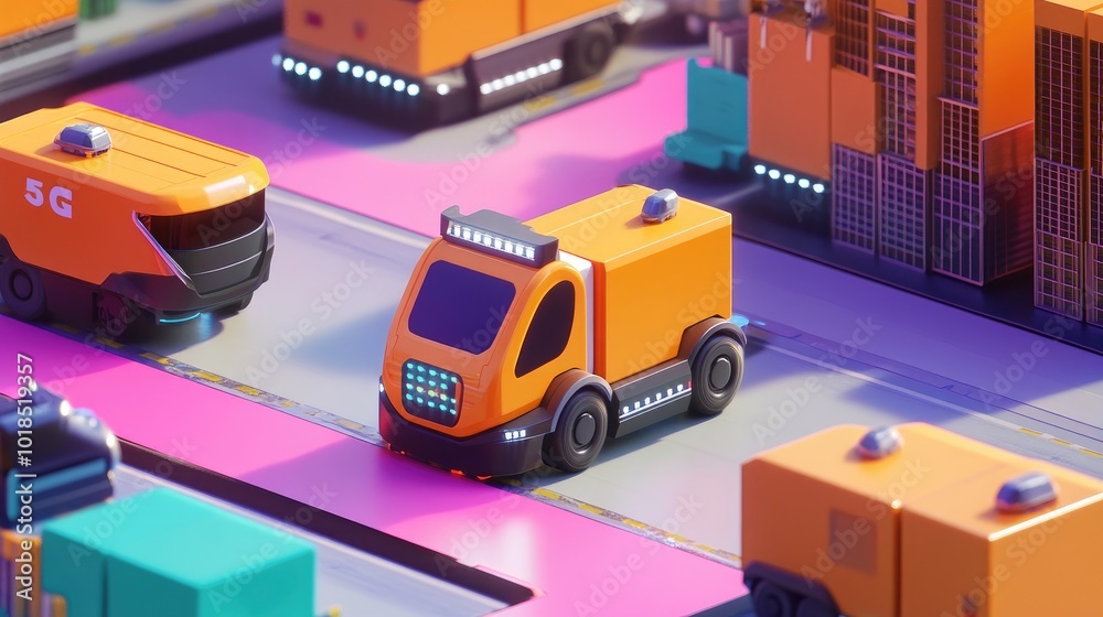 3D illustration of AGVs working in an automated warehouse, showcasing how 5G technology enables precise, autonomous transportation of goods. 3D illustration of AGVs working in an automated warehouse, showcasing how 5G technology enables precise, autonomous transportation of goods.