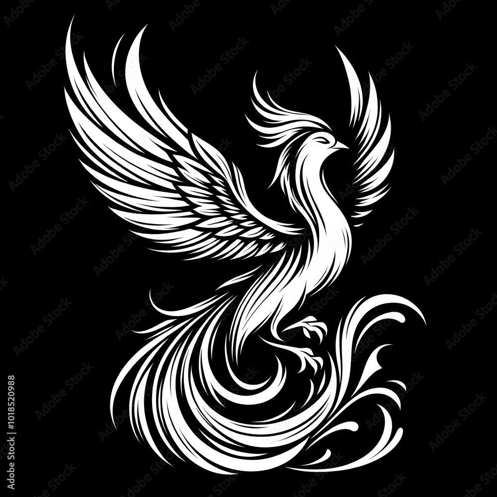 Fototapeta premium black and white sketch of a phoenix, bird tattoo