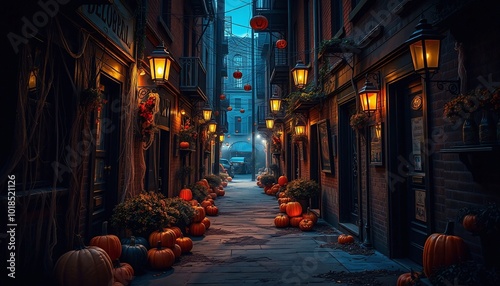 Halloween Night, Spooky Street, Autumn Scene