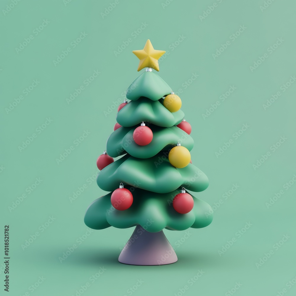 Minimalist 3D icon of a Christmas tree with colorful ornaments and a star on top Minimalist 3D icon of a Christmas tree with colorful ornaments and a star on top