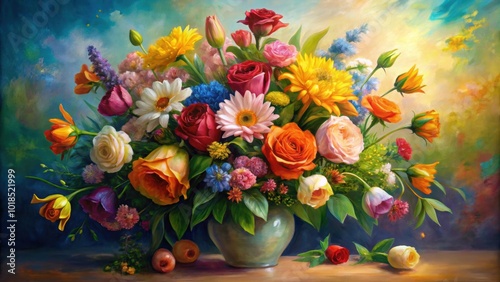 Wallpaper Mural Vibrant oil painting of a stunning flower bouquet , oil painting, beautiful, flowers, bouquet,art, colorful, vibrant Torontodigital.ca