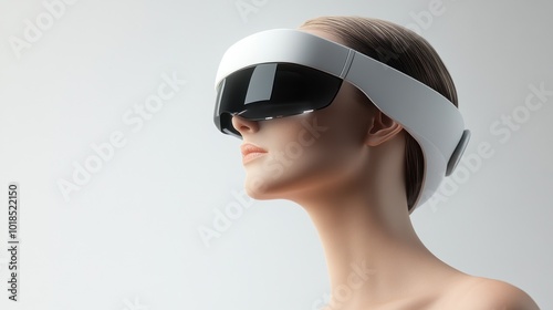 Futuristic headset on woman in minimalistic style