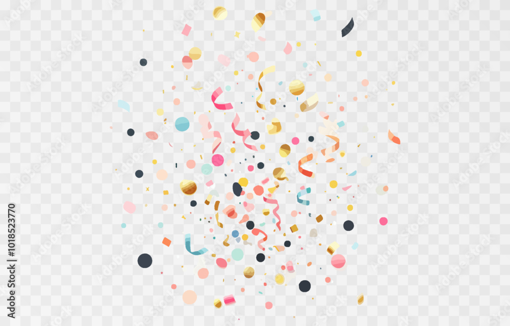 Vector confetti png. Confetti falls from the sky. Glittering confetti on a transparent background. Holiday, birthday.