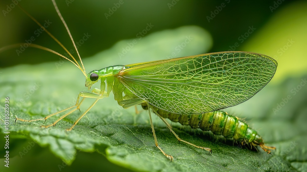 Green Insect on Leaf - Macro Photography