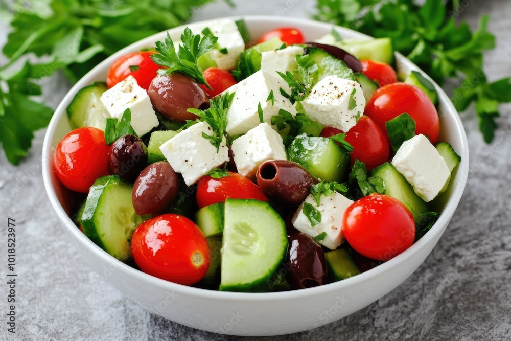 This colorful salad combines fresh ingredients like tomatoes and cucumbers for a refreshing taste This colorful salad combines fresh ingredients like tomatoes and cucumbers for a refreshing taste