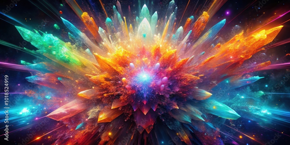 Fototapeta premium Bright, colorful explosions of crystallized plasma in a vibrant abstract universe , abstract, bright, plasma, explosions, vibrant