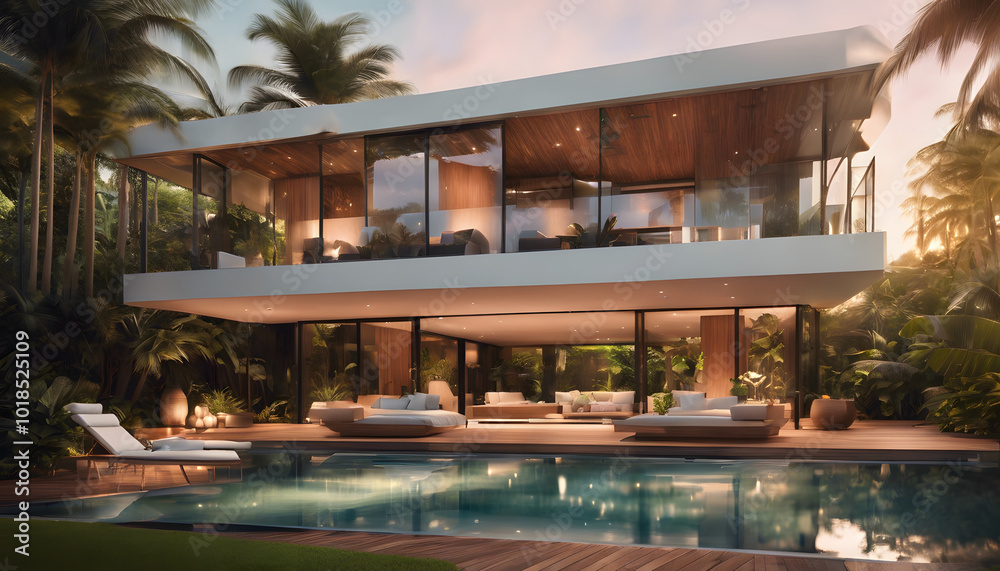 Fototapeta premium Modern Tropical Villa with Open-Air Design