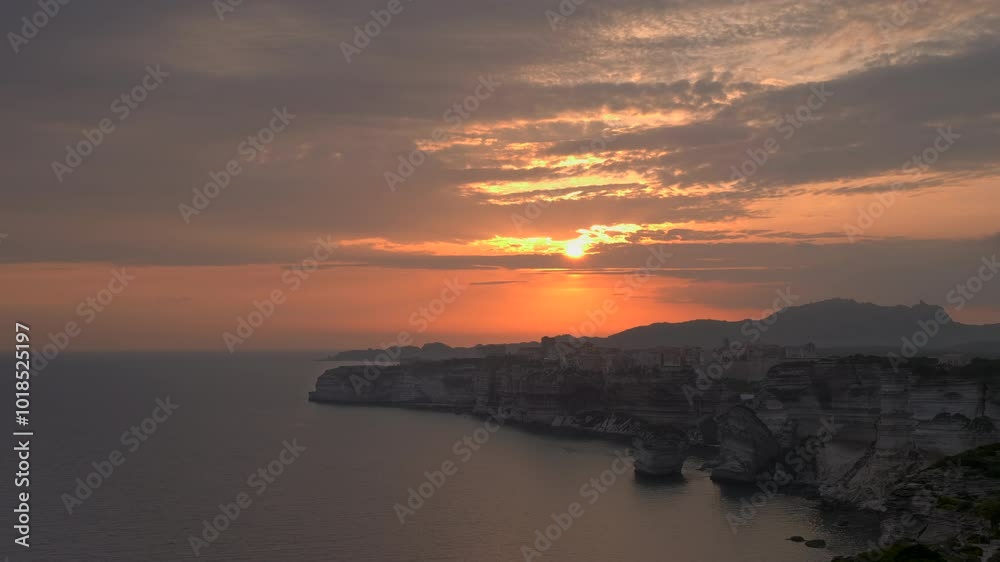 Town on cliffside at sunset, Mediterranean Travel, Corsica French Island, 4K Town on cliffside at sunset, Mediterranean Travel, Corsica French Island, 4K