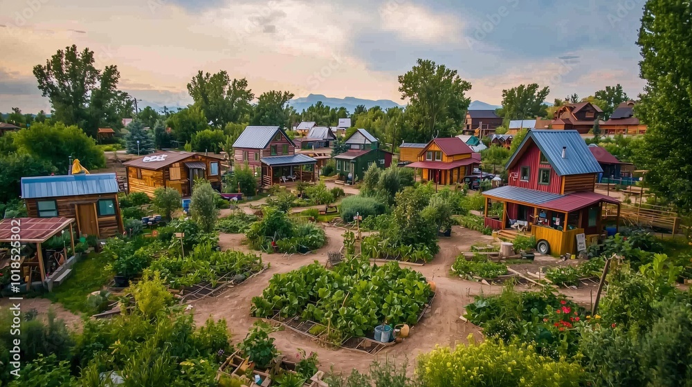 Modern Eco Village with Tiny Homes and Gardens Modern Eco Village with Tiny Homes and Gardens