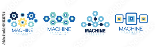 Learning Machine Logo and Label Original Design Vector Set