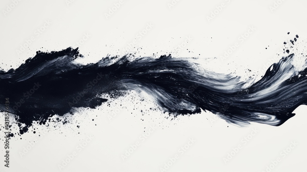 Black paint splatter on white canvas , abstract art Black paint splatter on white canvas , abstract art