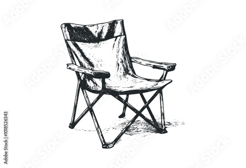 Outdoor folding chair for relaxation. Vector retro hand drawn illustration.