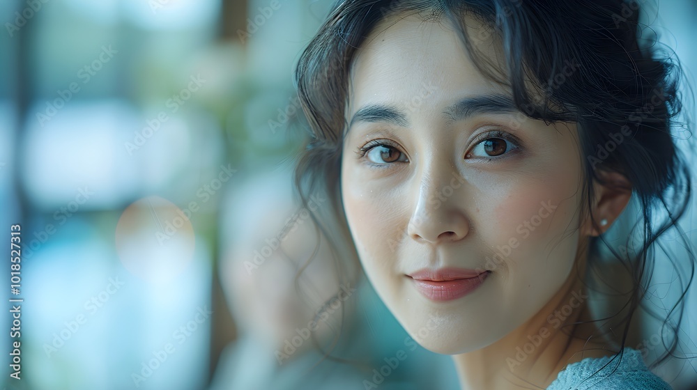 Asian Woman with Gentle Expression in Natural Light Asian Woman with Gentle Expression in Natural Light