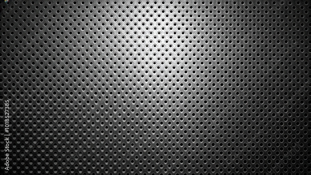 Dark Metallic Surface with Circular Perforations and Subtle Lighting