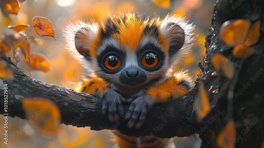 Fototapeta premium cute slow lorises child in tree