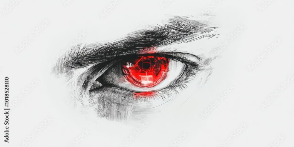 Fototapeta premium Futuristic digital eye with red technology interface illustration