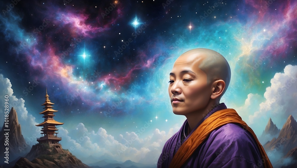 Andere Welt - Buddhistische Mönche - Buntes Gemälde Andere Welt - Buddhistische Mönche - Buntes Gemälde