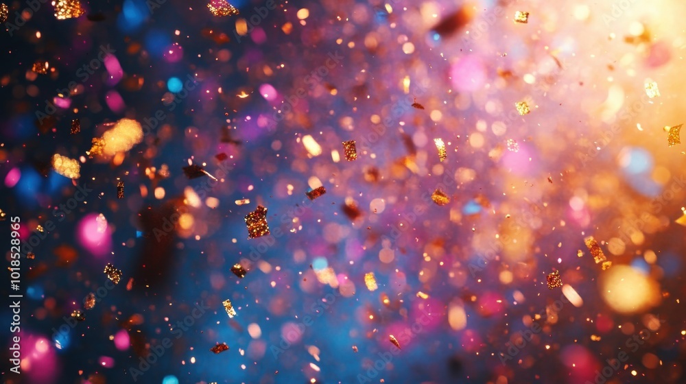 Bursting golden confetti, New Year Eve background, colorful party elements, energetic flair, lively composition. Bursting golden confetti, New Year Eve background, colorful party elements, energetic flair, lively composition.