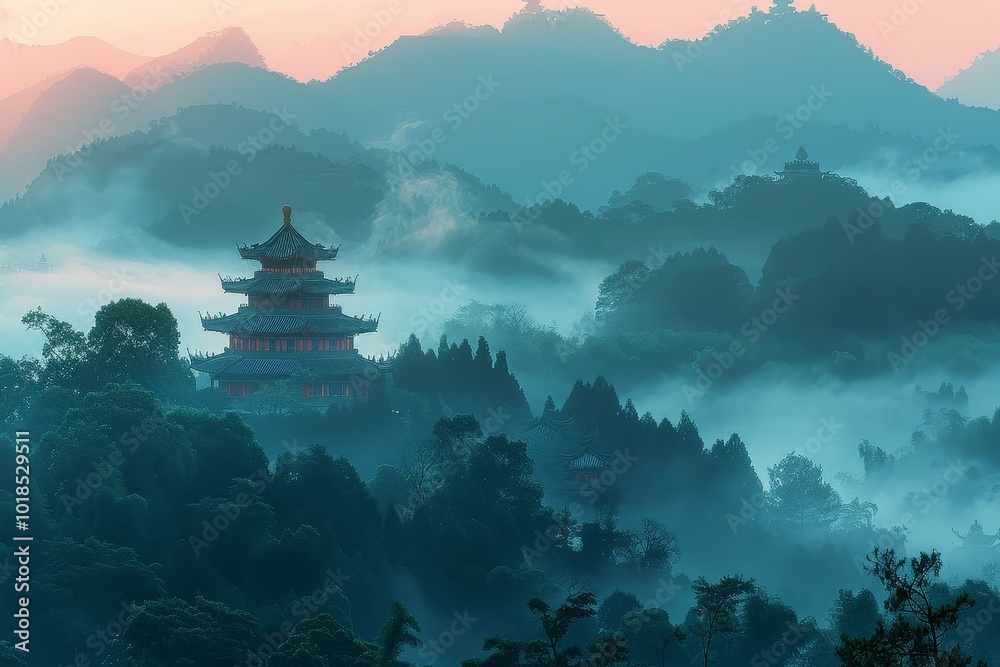 Dawn's Embrace over Misty Mountain Sanctuary Dawn's Embrace over Misty Mountain Sanctuary