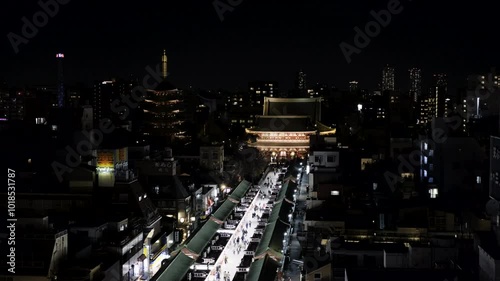 浅草文化観光センターから見た浅草寺・仲見世通りと夜景　東京都台東区浅草