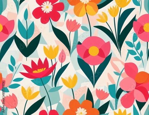 Wallpaper Mural Colorful floral pattern with assorted flowers on a pale background suitable for fabric or wallpaper Torontodigital.ca