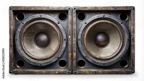 Grungy bass speaker box with 15 inch woofers isolated on white background, bass, speaker, box, grungy, 15 inch, woofers, isolated