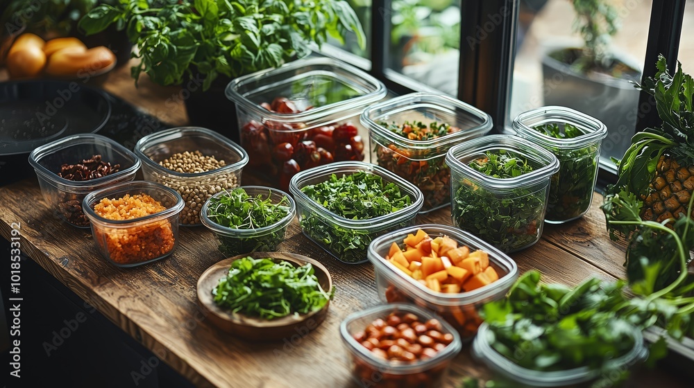 Vibrant Vegan Meal Preparation in a Sunlit Kitchen