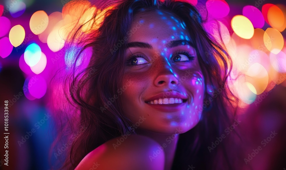 Woman in purple and blue light. Woman in purple and blue light.