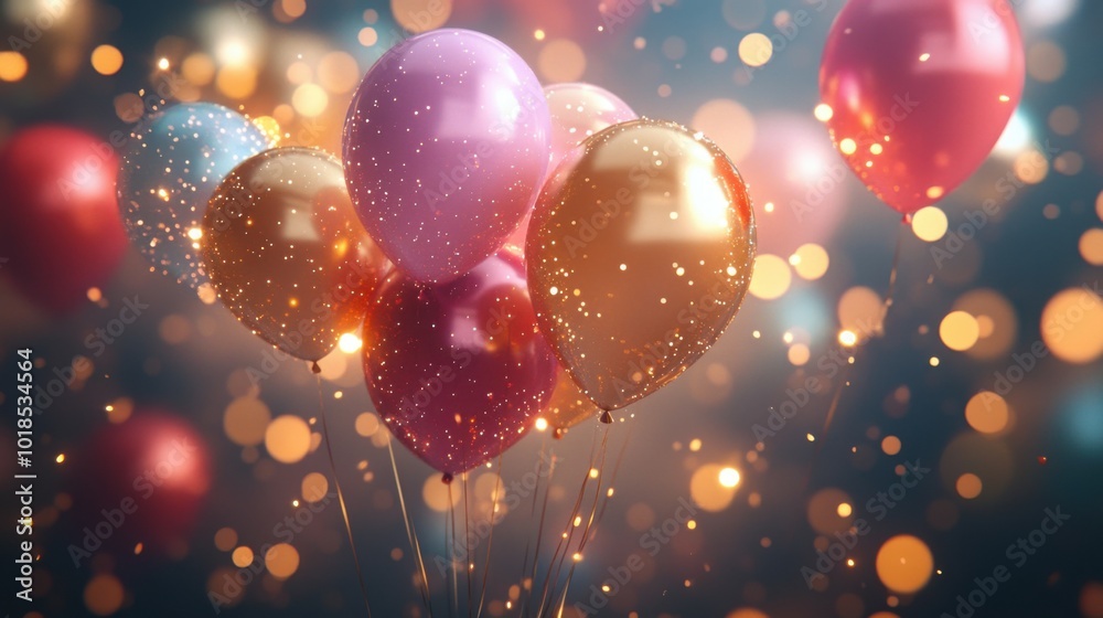 Dynamic New Year Eve background showcasing colorful balloons against a backdrop of twinkling confetti and soft-focus floral elements. Dynamic New Year Eve background showcasing colorful balloons against a backdrop of twinkling confetti and soft-focus floral elements.