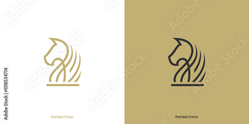 Horse Chess Logo. Horse Head with Lineart Outline Style. Luxury Horse Logo, Icon, Symbol, Vector, Design Inspiration.