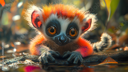 cute slow lorises child in tree photo